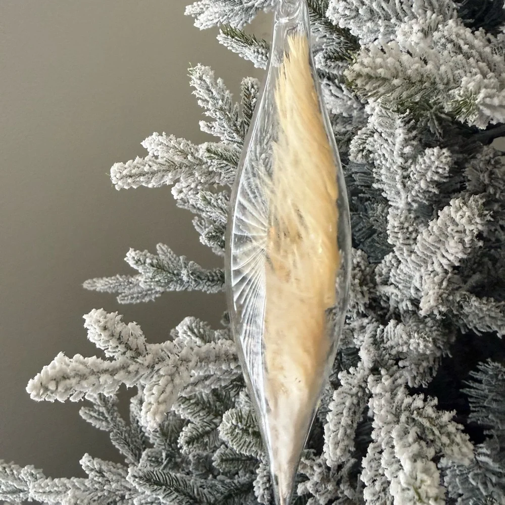 Glass Feather Holiday Ornament – White